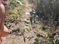My friend's mother takes her clothes off in the woods during a walk