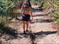My friend's mother takes her clothes off in the woods during a walk