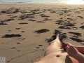 PUBLIC BEACH HANDJOB: Beauty in Bikini makes him get a huge cumshot at the beach