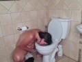 Flushing my head in the toilet as I cum after masturbating while licking the toilet seat