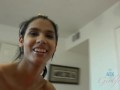 Super horny all-natural amateur stokes cock with hands, feet and sucks cock, POV  - Karmen Bella