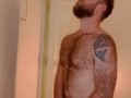VERY HAIRY GUY STROKES HIS THICK COCK AND CUMS WHILE THINKING OF YOU