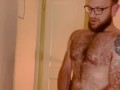 VERY HAIRY GUY STROKES HIS THICK COCK AND CUMS WHILE THINKING OF YOU