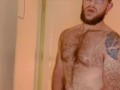 VERY HAIRY GUY STROKES HIS THICK COCK AND CUMS WHILE THINKING OF YOU