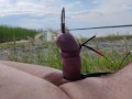 Flooded myself with sperm in outdoor. No hands orgasm