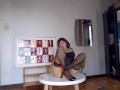 Regina Noir trying on high heels. Striptease in dark lingerie and stockings 1