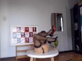 Regina Noir trying on high heels. Striptease in dark lingerie and stockings 1