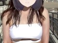 【Ｉカップ変態女子大生とうふ】羞恥露出巨乳が路上を下乳丸出しビキニで羞恥お散歩💕
