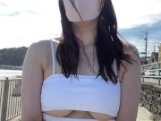 【Ｉカップ変態女子大生とうふ】羞恥露出巨乳が路上を下乳丸出しビキニで羞恥お散歩💕