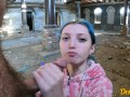 cute schoolgirl after school has sex in an abandoned building and gets a cum on face
