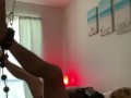 Mistress stuffing subs ass with anal beads and balls shackled to the ceiling