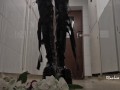 Flowers get crushed by my big latex platform boots 