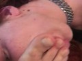 A submissive slut licks his dirty socks after work, sucks feet and gets orgasm from toeing her pussy