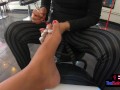 Pedicure for the Asian teen girlfriend and a footjob by her afterwards