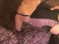 659 (05) - Clothed in my Satin Rose Dress, Black & Gold Thong