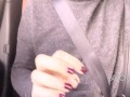 Playing with pussy in the back seat until the Uber driver sees - Solo girl