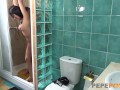 While husband is in the next room, she takes the chance to bang a dude in the shower!!