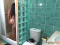 While husband is in the next room, she takes the chance to bang a dude in the shower!!