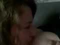 Lesbian Nipple play tease while watching TV