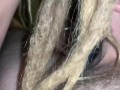 Blond with dreads sucking my big white cock