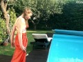 Marfa is cute shy Russian pornstar who gets naked in the pool