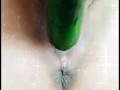 Busty blonde enjoys masturbating with her huge cucumber watch how I get milk out of my pussy