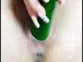 Busty blonde enjoys masturbating with her huge cucumber watch how I get milk out of my pussy