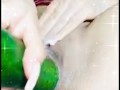 Busty blonde enjoys masturbating with her huge cucumber watch how I get milk out of my pussy