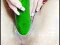 Busty blonde enjoys masturbating with her huge cucumber watch how I get milk out of my pussy