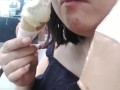 EATING and LICKING ice cream YUMMY/ COLD ON MY TONGUE/ model rebecca 