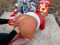 Hiker Spies on Horny Mrs. Claus while she MASTURBATES outdoors! He gets a HOLIDAY SURPRISE!