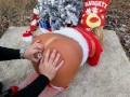 Hiker Spies on Horny Mrs. Claus while she MASTURBATES outdoors! He gets a HOLIDAY SURPRISE!