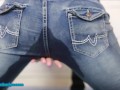 Soaking her jeans in piss