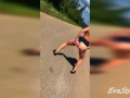 blonde beauty pissing on the road