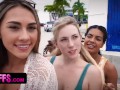 BFFS - Perfect Assed Girls In Skimpy Bikini Celebrate The Fantasy Fest With Sharing Stranger's Cock