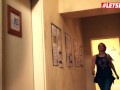 HORNYHOSTEL - Huge Tits German Caught Masturbating By Her Roommate Full Scene