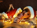 Christmas sexy santa gives a present: blowjob, footjob and cum on face