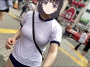 【Ｉカップ変態巨乳女子大生とうふ】ノーブラランニング・新宿歌舞伎町を体操着ブルマでセンター街を疾走したら最後はセキュリティーが現れて・・・💦