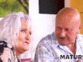 MATURE4K. Old pervert happily watches mature wife satisfied by waiter