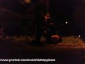 A slut's wife shamelessly drinks piss and cum in a public park