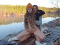 Sex on a reindeer skin next to a forest lake - RosenlundX - 60fps