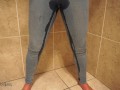Wife pissing her jeans