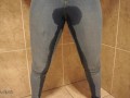 Wife pissing her jeans