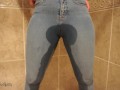 Wife pissing her jeans