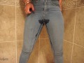 Wife pissing her jeans