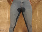 Wife pissing her jeans