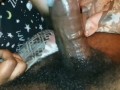 EBONY TONGUE RING LICKS DADDY FAT DICK AS SHE STROKES CUM OUT!!!!!!!
