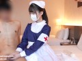 Japanese nurse gives a guy a handjob while showing her panties