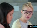 GIRLSWAY Nerdy Roommates Kendra Spade And Chloe Cherry Fake Being In A Sitcom While Banging A Friend