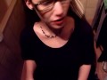 Nerdy librarian with glasses loves to drink piss